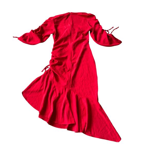 NEW Rodarte x Universal Standard Ruched Tie Sleeve Asymmetric Ruffle Dress Red - Picture 3 of 12